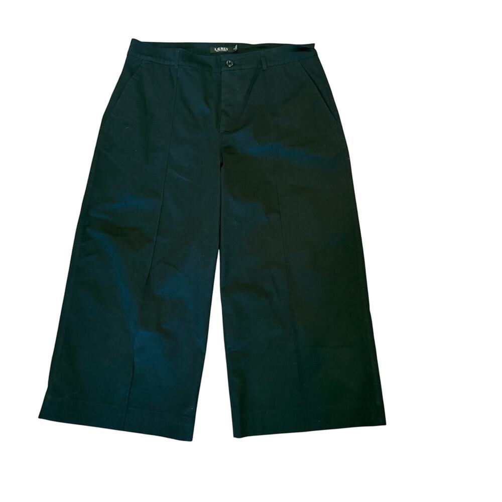 Lauren Ralph Lauren Black Cropped Wide Leg Trouser Pant 14 High Rise Chic Office